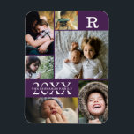 Modern Purple Colour Block Family 6 Photo Collage Magnet<br><div class="desc">Modern Purple Colour Block Family 6 Photo Collage - with personalised family last name, year, and initial letter, all arranged in an elegant grid layout. This modern and sleek design displays 6 of your own pictures beautifully. Available in several colorways to match any room decor. Makes a great holiday keepsake...</div>