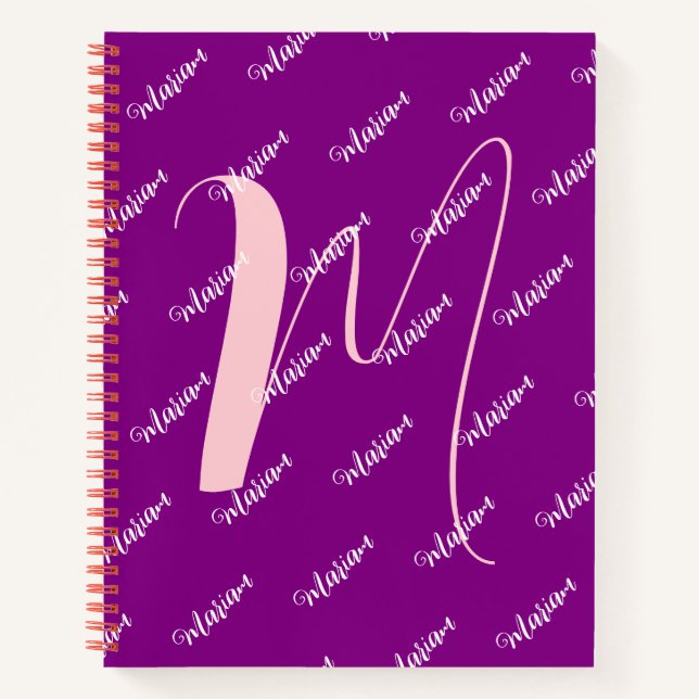 Modern Purple Colour - Initial Name Monogrammed Notebook (Front)