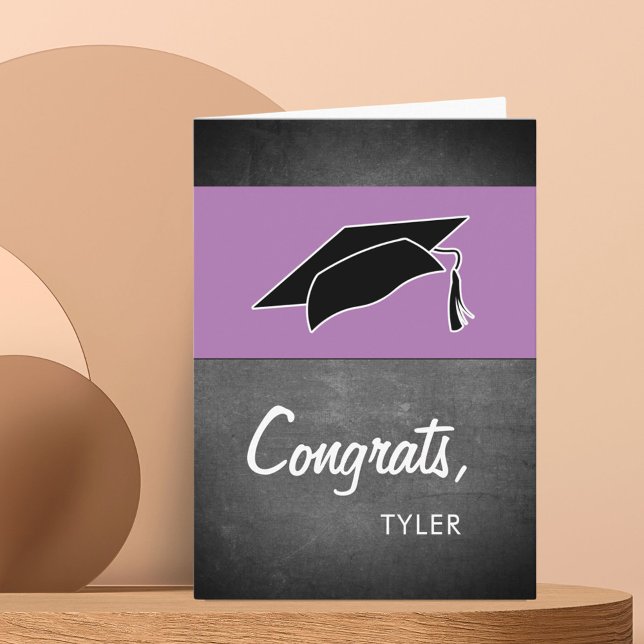 Modern Purple Congrats Chalkboard Graduation Cap Card (Creator Uploaded)