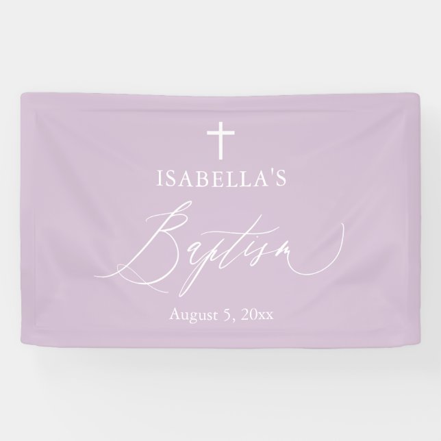 Modern Purple Cross Girl Baptism Backdrop Banner (Horizontal)
