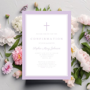Modern Purple Cross GIrl Confirmation Invitation