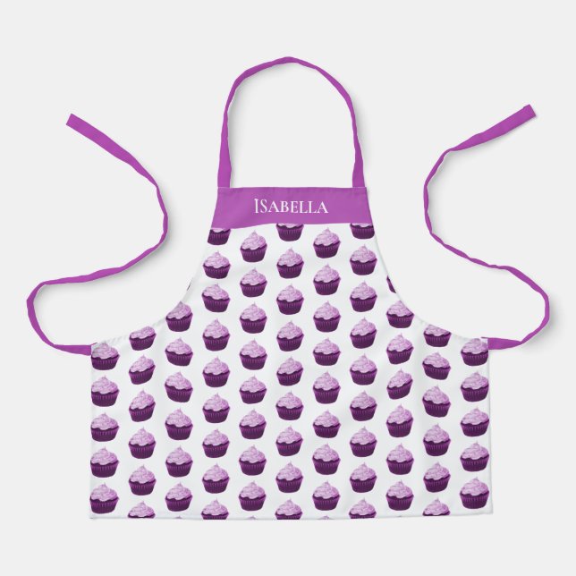 Modern Purple Cupcake Pattern Personalised Apron (Front)