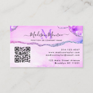 Modern Purple Custom Logo QR Code Agate Monogram Business Card