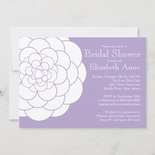 Modern Purple Dahlia Bloom Floral Bridal Shower Invitation (Front)