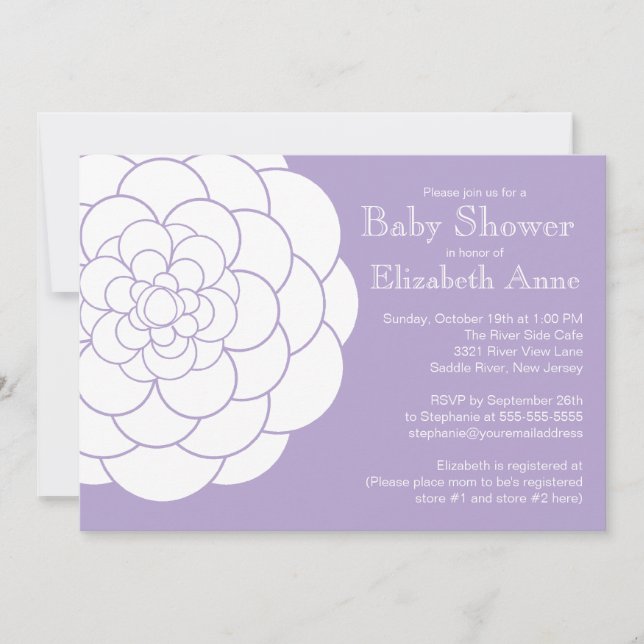 Modern Purple Dahlia Bloom Floral Girl Baby Shower Invitation (Front)