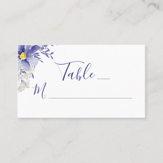 Modern Purple Daisy Watercolor Floral Wedding Place Card (Front)