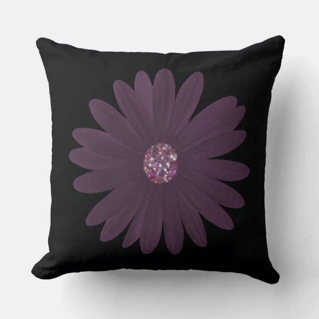 Modern purple daisy with glitter centre cushion (Front)