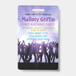 Modern Purple Dance Birthday Party ID Badge