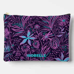 Modern Purple Dark Floral Pattern Personalised Accessory Pouch