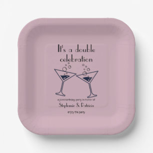 Modern Purple Double Celebration Joint Birthday Paper Plate
