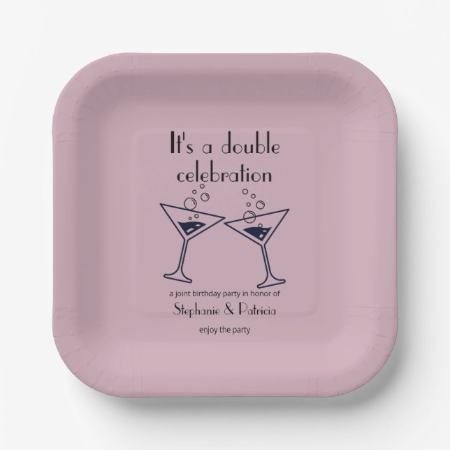 Modern Purple Double Celebration Joint Birthday Paper Plate (Front)