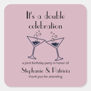 Modern Purple Double Celebration Joint Birthday Square Sticker