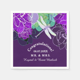 Modern Purple Dragonfly Floral Napkin