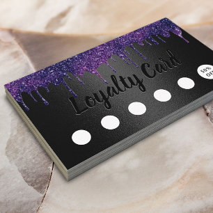 Modern Purple Drips Beauty Salon Black Loyalty Card