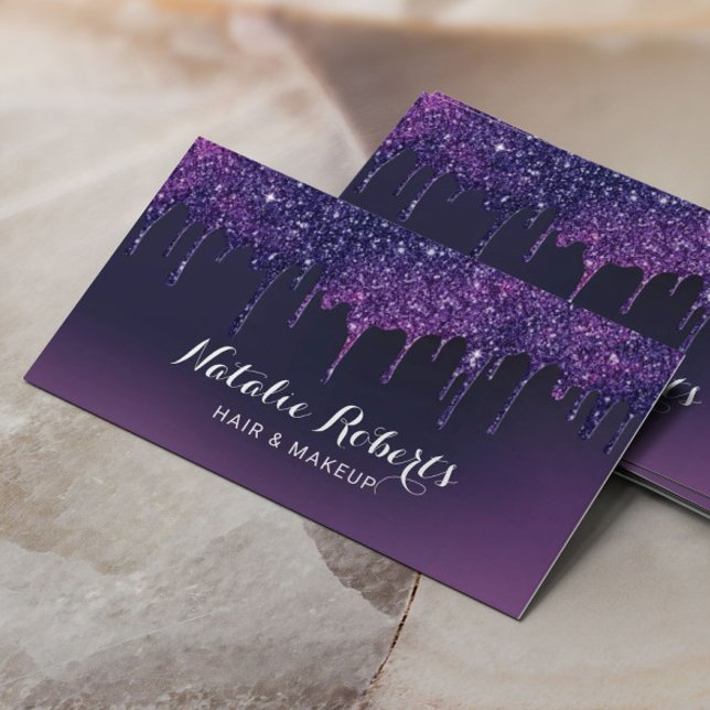 Modern Purple Drips Hair Stylist Beauty Salon Business Card (Creator Uploaded)