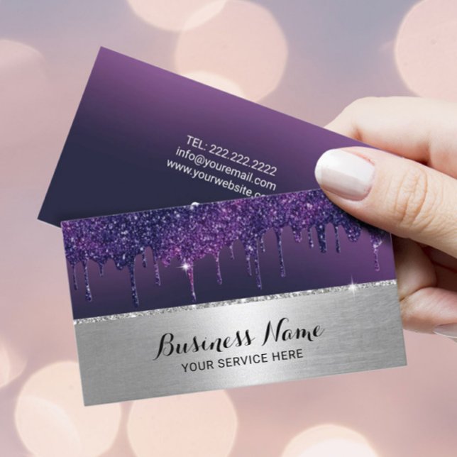 Modern Purple Drips Silver Border Beauty Salon SPA Business Card (Creator Uploaded)