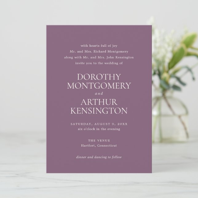 Modern Purple Elegant Wedding Invitation (Standing Front)
