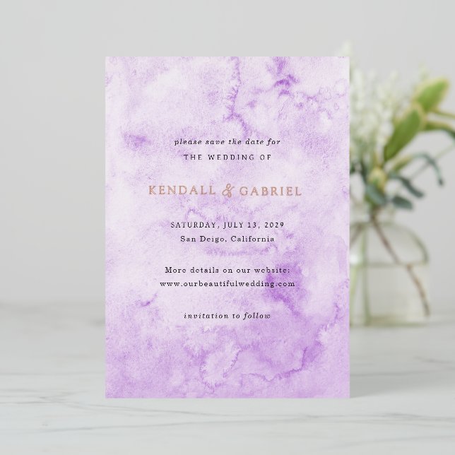 Modern Purple Elegant Wedding Save the Date (Standing Front)