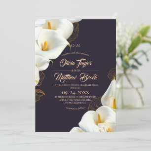 Modern Purple Elegant White Floral Wedding Photo Invitation