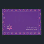 Modern Purple | Enjoy Your Meal | STAR OF DAVID Laminated Place Mat<br><div class="desc">Modern purple STAR OF DAVID Table Placemats, showing with colourful Star of David in a tiled pattern. Near the bottom, there is a larger single Star of David, plus text that reads ENJOY YOUR MEAL in English and Hebrew text. These are CUSTOMIZABLE so you can PERSONALIZE with your family name...</div>