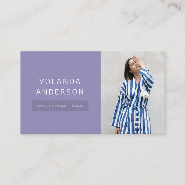 Modern purple fashion stylist actor model photo business card (Front)