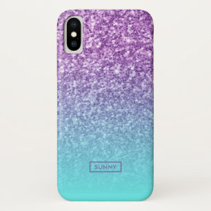 Modern Purple Faux Glitter Turquoise Ombre no.3 iPhone X Case