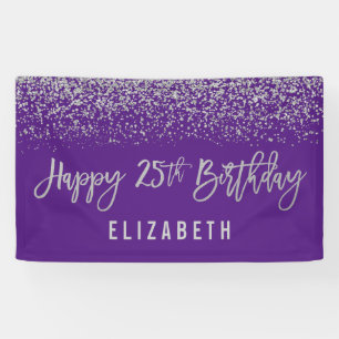 Modern Purple Faux Silver Glitter 25th Birthday Banner