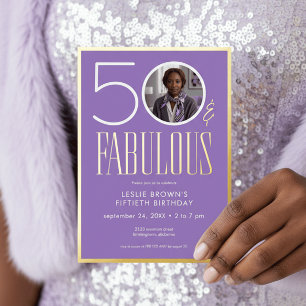 Modern Purple Fifty Fabulous Photo Birthday