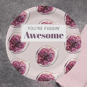 Modern Purple Fig Pattern & You're Figgin' Awesome Paper Plate