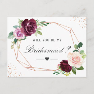 Modern Purple Floral Be My Bridesmaid Proposal Invitation Postcard