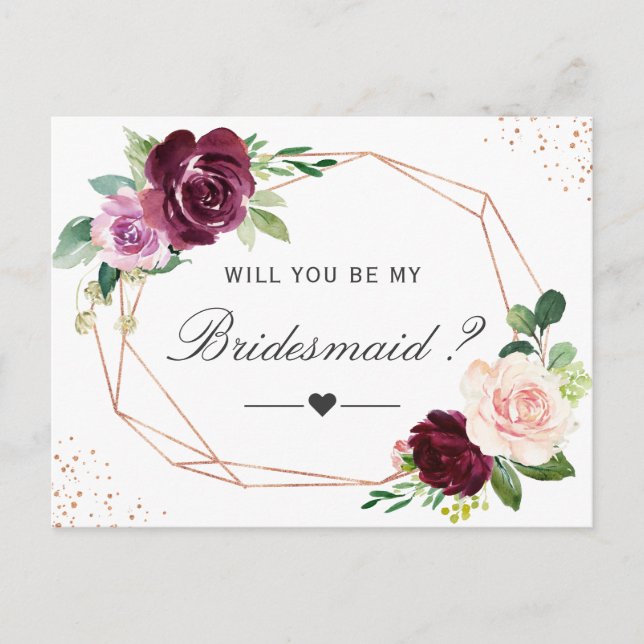 Modern Purple Floral Be My Bridesmaid Proposal Invitation Postcard (Front)