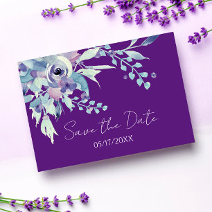 Modern Purple Floral Boho Wedding Save The Date Postcard