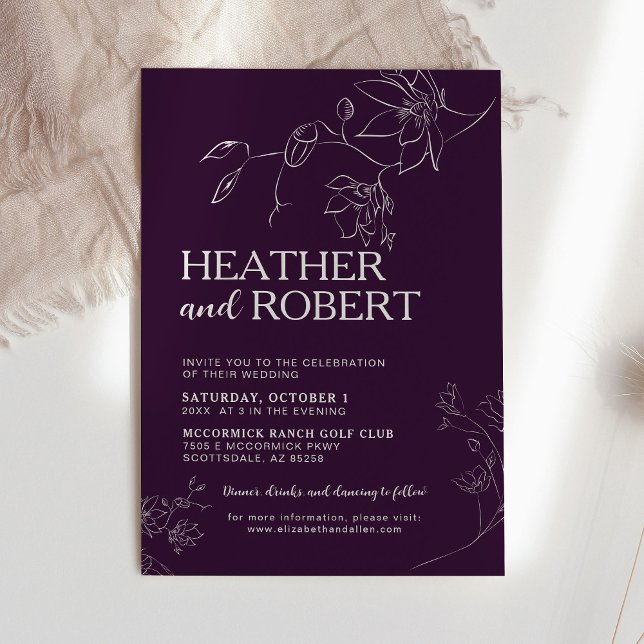 Modern Purple Floral Botanical Boho Simple Wedding Invitation (Creator Uploaded)