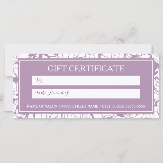 Modern Purple Floral Boutique Gift Certificate (Front)