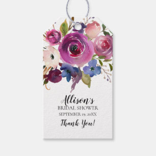 Modern Purple Floral Bridal Shower Favour Gift Tag