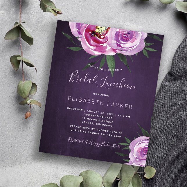 Modern purple floral bridal shower invitation (Creator Uploaded)