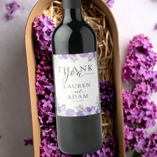 Modern Purple Floral Favour Wedding Wine Label