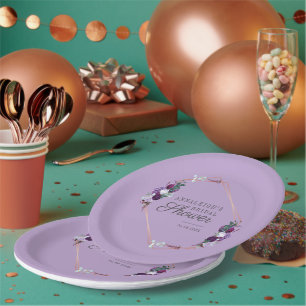 Modern Purple Floral Geometric Bridal Shower Paper Plate