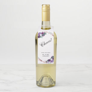 Modern Purple Floral Geometric Cheers Wedding Bottle Tag