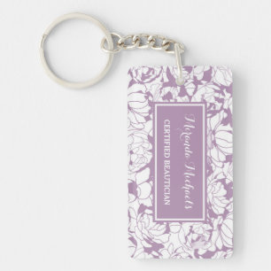 Modern Purple Floral Girly Certified Beautician Key Ring