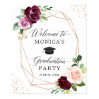 Modern Purple Floral Graduation Party Welcome Sign