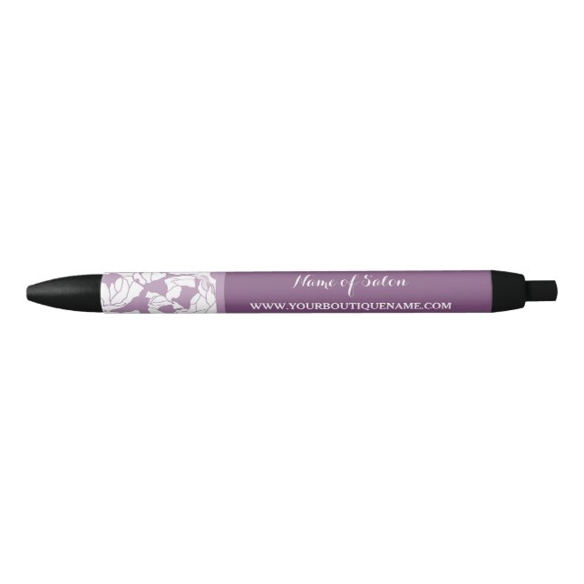 Modern Purple Floral Hair and Beauty Boutique Black Ink Pen (Front)