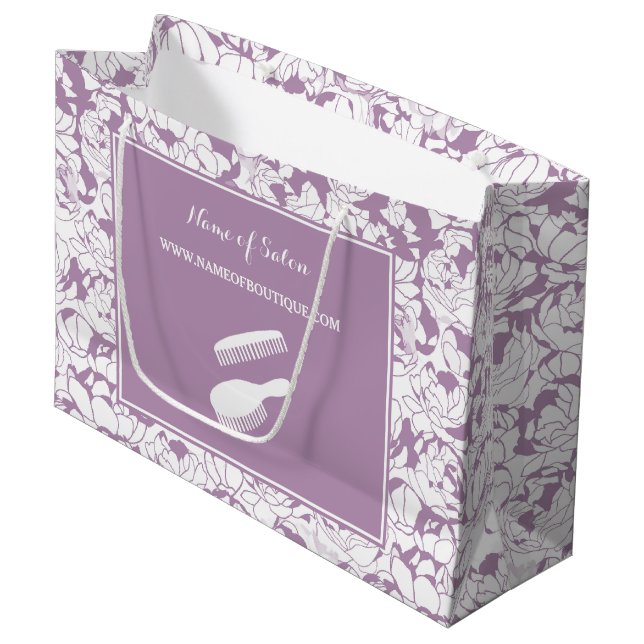 Modern Purple Floral Hair and Beauty Boutique Large Gift Bag (Front Angled)