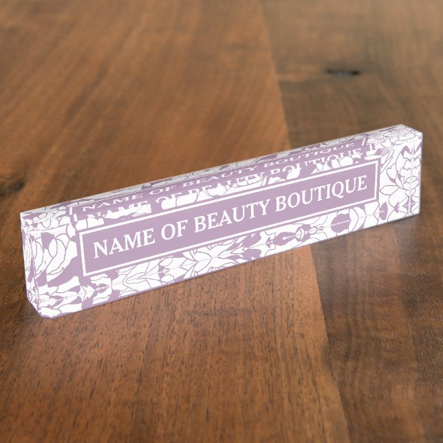 Modern Purple Floral Hair and Beauty Boutique Nameplate (Side)