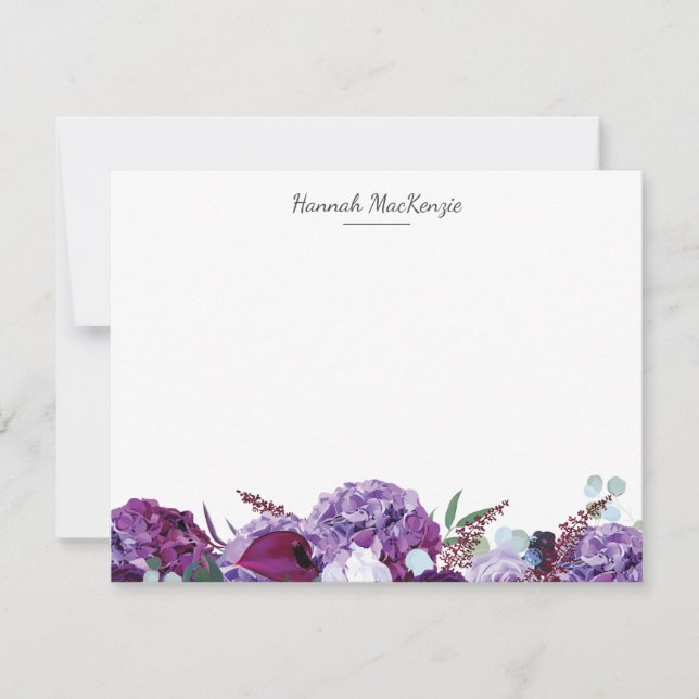 Modern Purple Floral Name Card (Front)