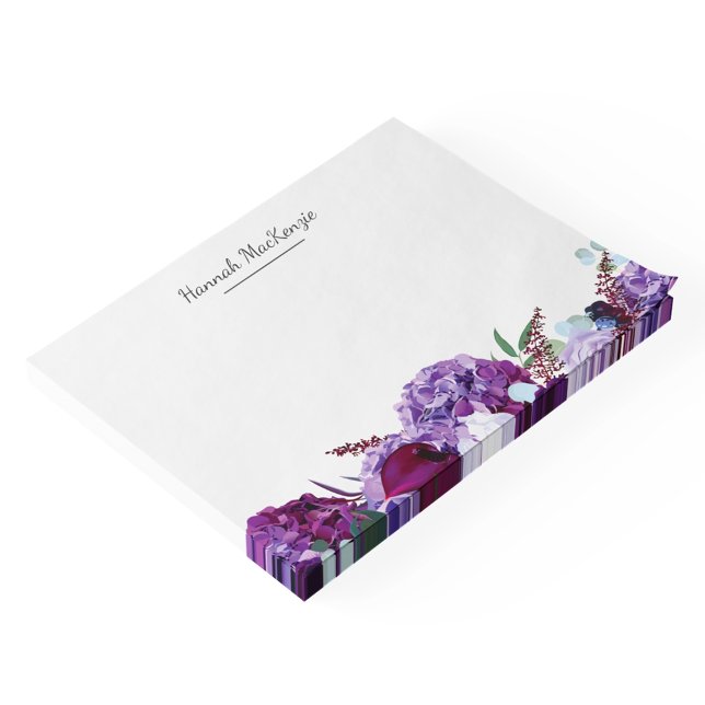 Modern Purple Floral Personalised Name Post-it Notes (Modern Purple Floral Personalized Name Post-it Notes)