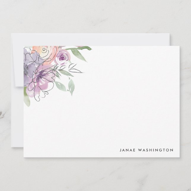 Modern Purple Floral Personalised Stationery Card (Front)