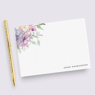 Modern Purple Floral Personalised Stationery Card