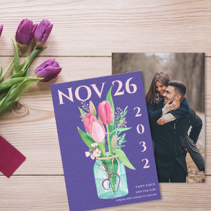 Modern Purple Floral Photo Wedding Save the Date Announcement