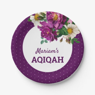 Modern Purple Floral Polka Dots Aqiqah Paper Plate